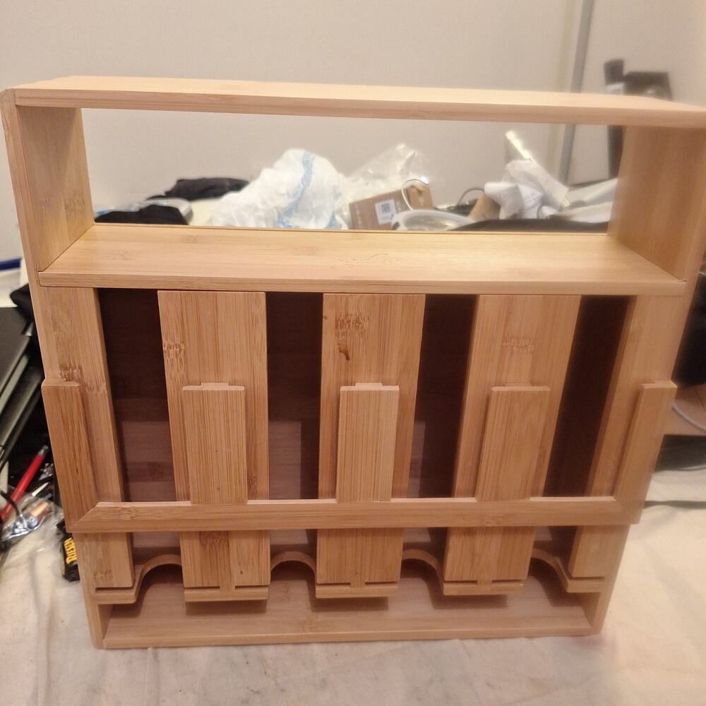Refine Tea Bag Organizer Tray Block Holder 13.5” x 13.5" Bamboo Wood 4 Sections